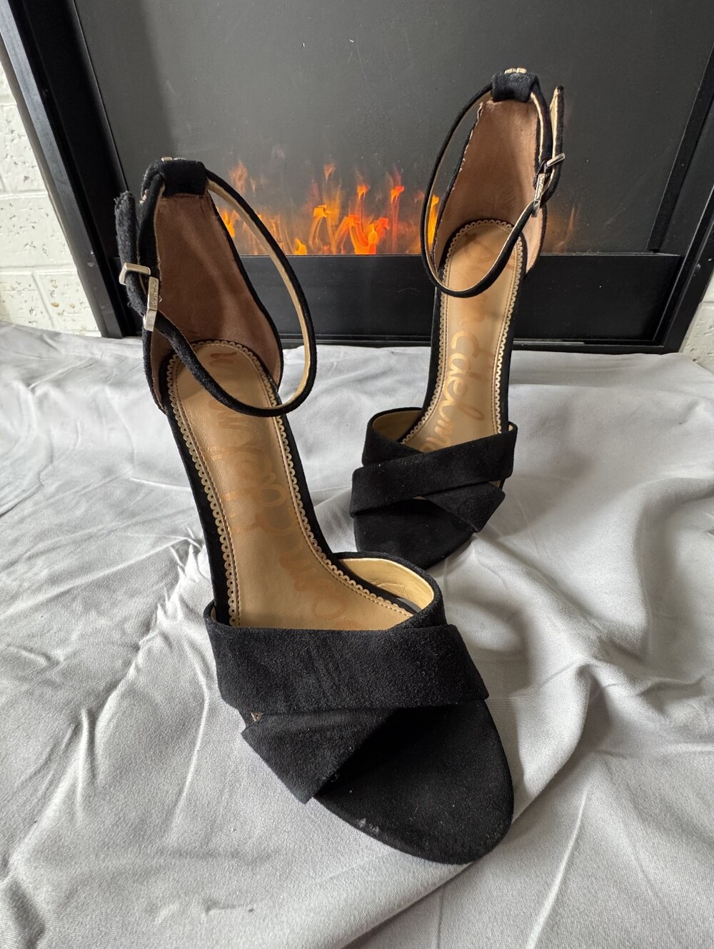 Sam Edelman Yancy Black Suede Crisscross Ankle Strap Block Heels 9M
